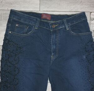 Azita Beaded Jeans Women's High Rise Embellished Jeans - Dark Blue